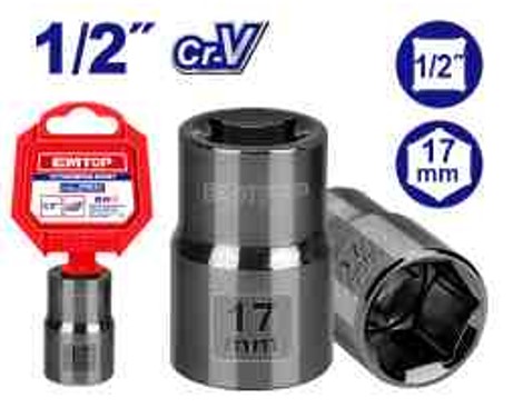 Professional 1/2" 6pt 17mm Hexagonal Socket Heat Treated - Black Nickel Plated 50BV30 Material Quality Tool Plastic Hanger Packed Precision